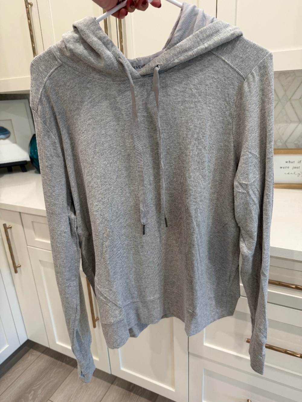 Evereve Zoey Rib Inset Hoodie, Heather Grey, Women's L, NWT